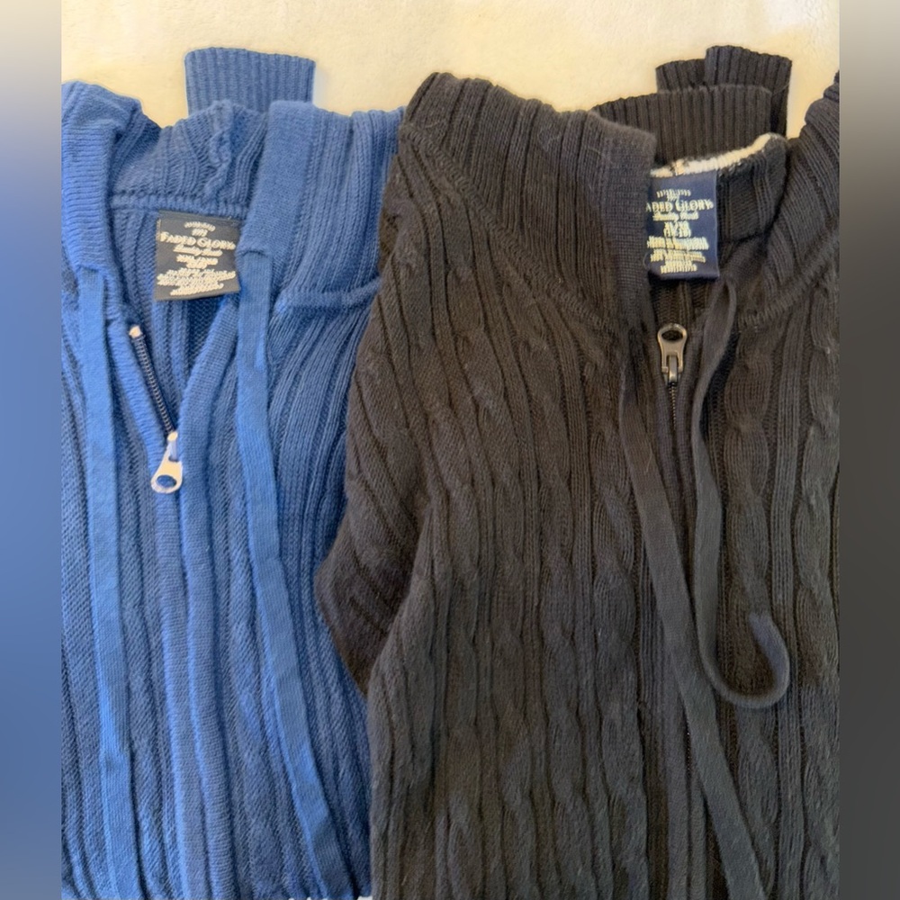2 hooded, zipper sweaters. Faded Glory Sz. XXL. Royal Blue and black w/pockets.